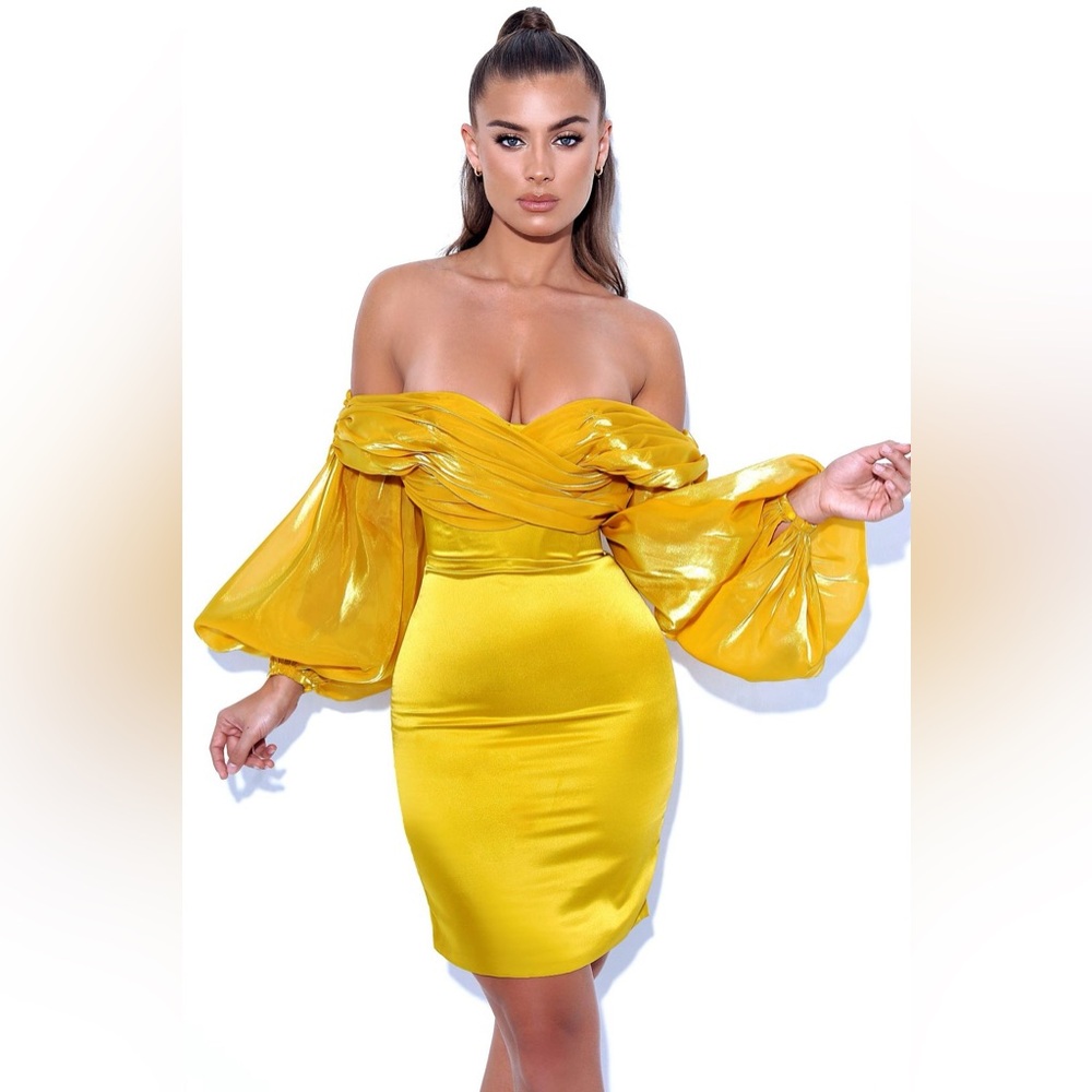 Miss Circle Dresses/Miss Circle Jacie Off-Shoulder Satin Balloon Sleeve Dress